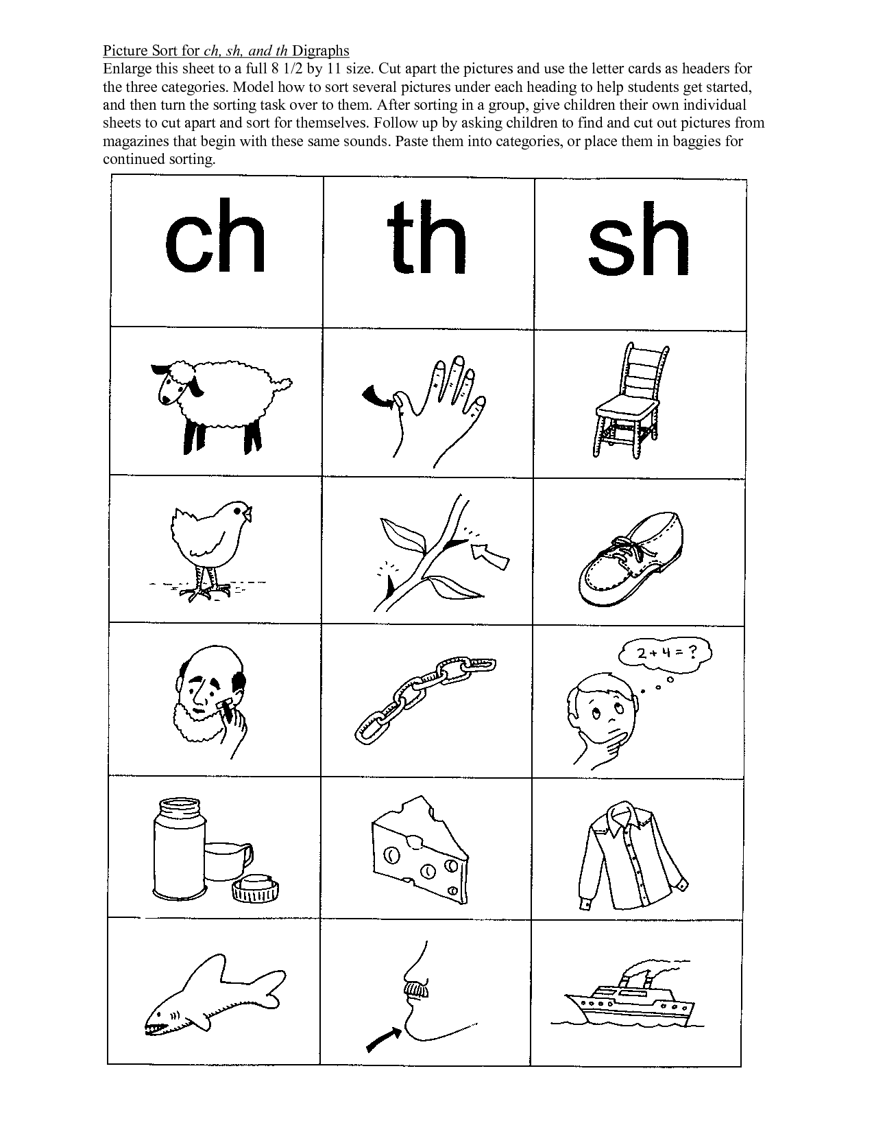 Free Sh CH Th Digraph Worksheets for Kindergarten Image