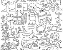 Garden Hidden Object Coloring Page Image