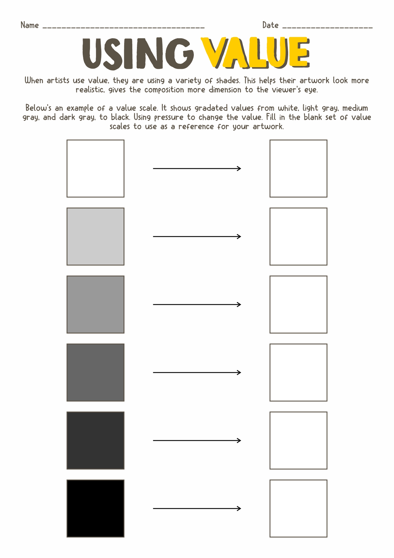 Grey Scale Art Worksheet