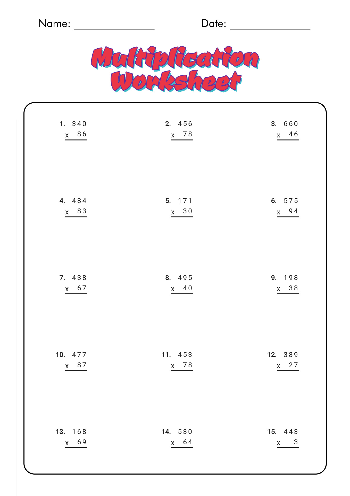 Hard 5th Grade Math Worksheets Multiplication Image