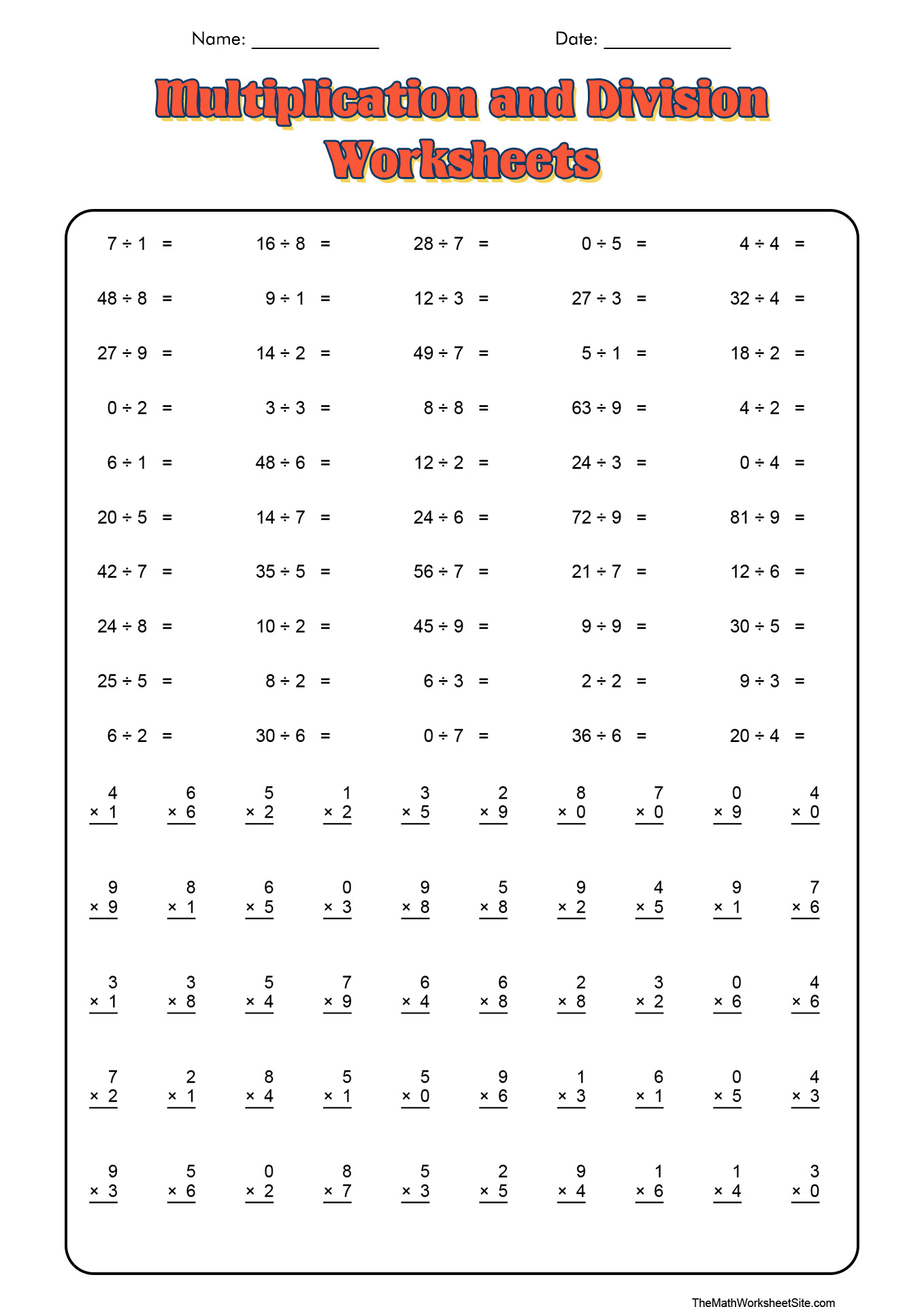 Hard Multiplication and Division Worksheets Image