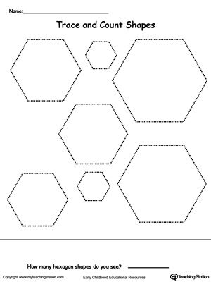 Hexagon Preschool Shapes Tracing Worksheet Image