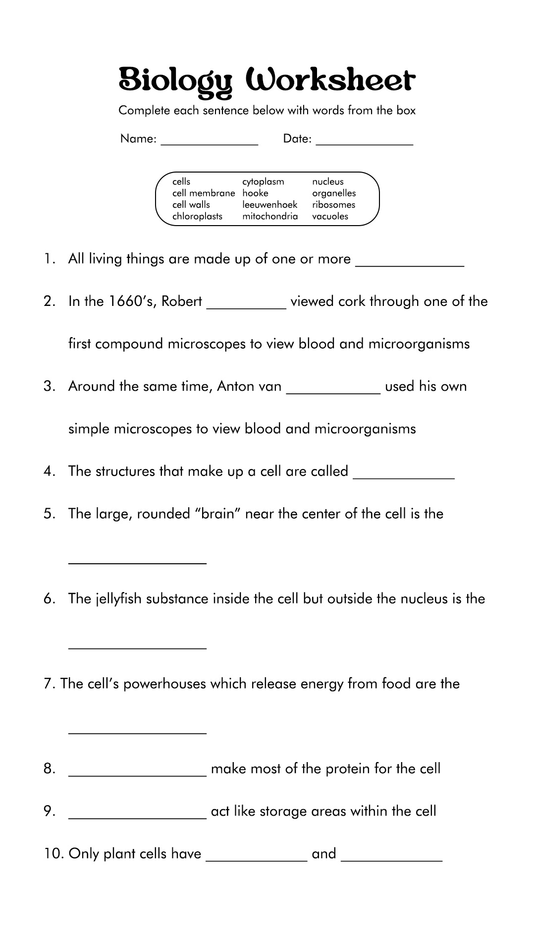 19 Free Printable Biology Worksheets Free PDF At Worksheeto