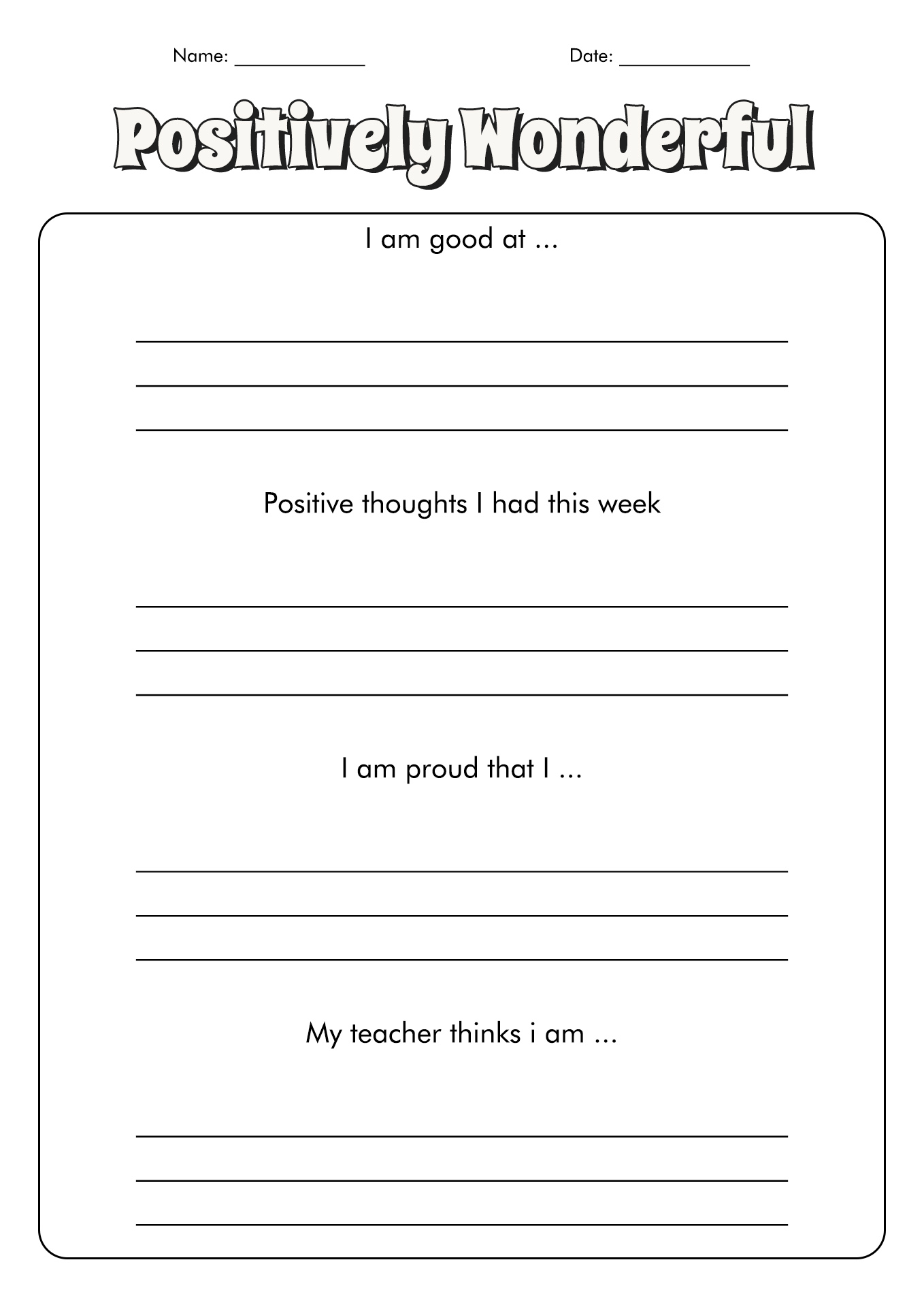 Kids Self-Esteem Worksheets