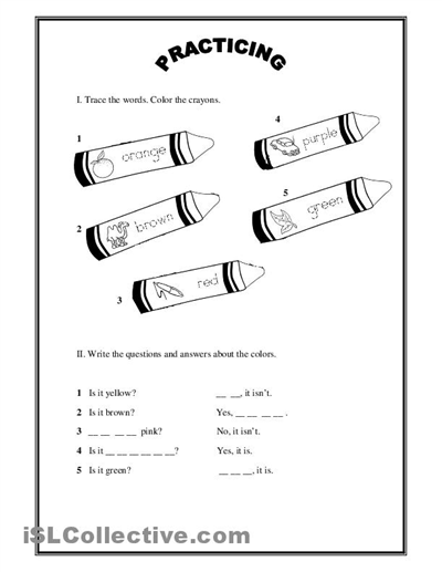 Kindergarten Color Writing Worksheets Image