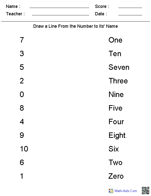 Kindergarten Number Word Worksheets