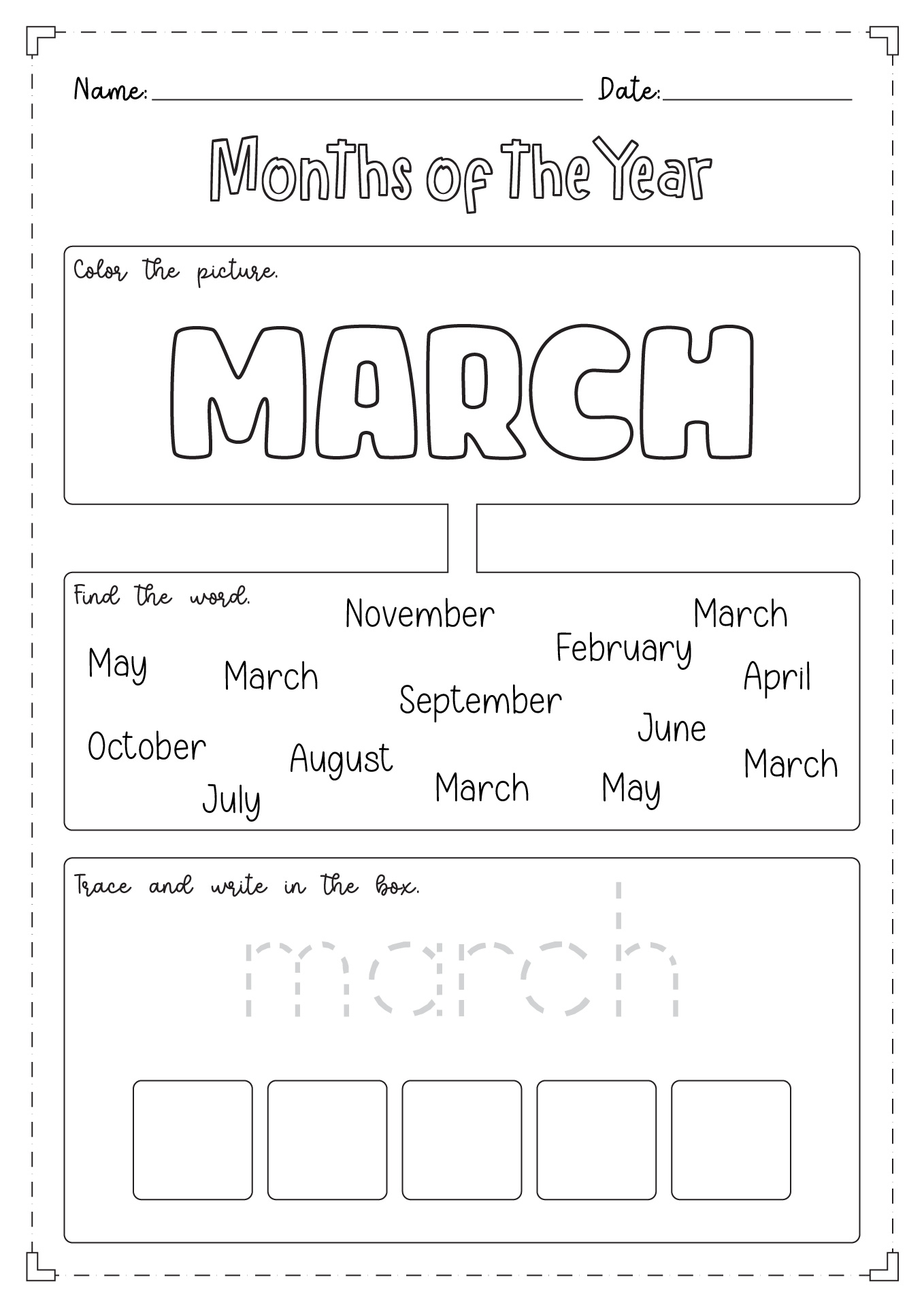 Kindergarten Worksheets Months of the Year