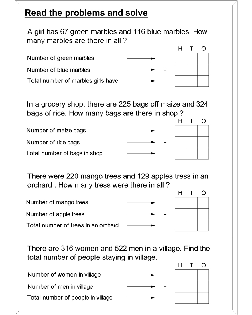 Math Addition Word Problems Worksheets