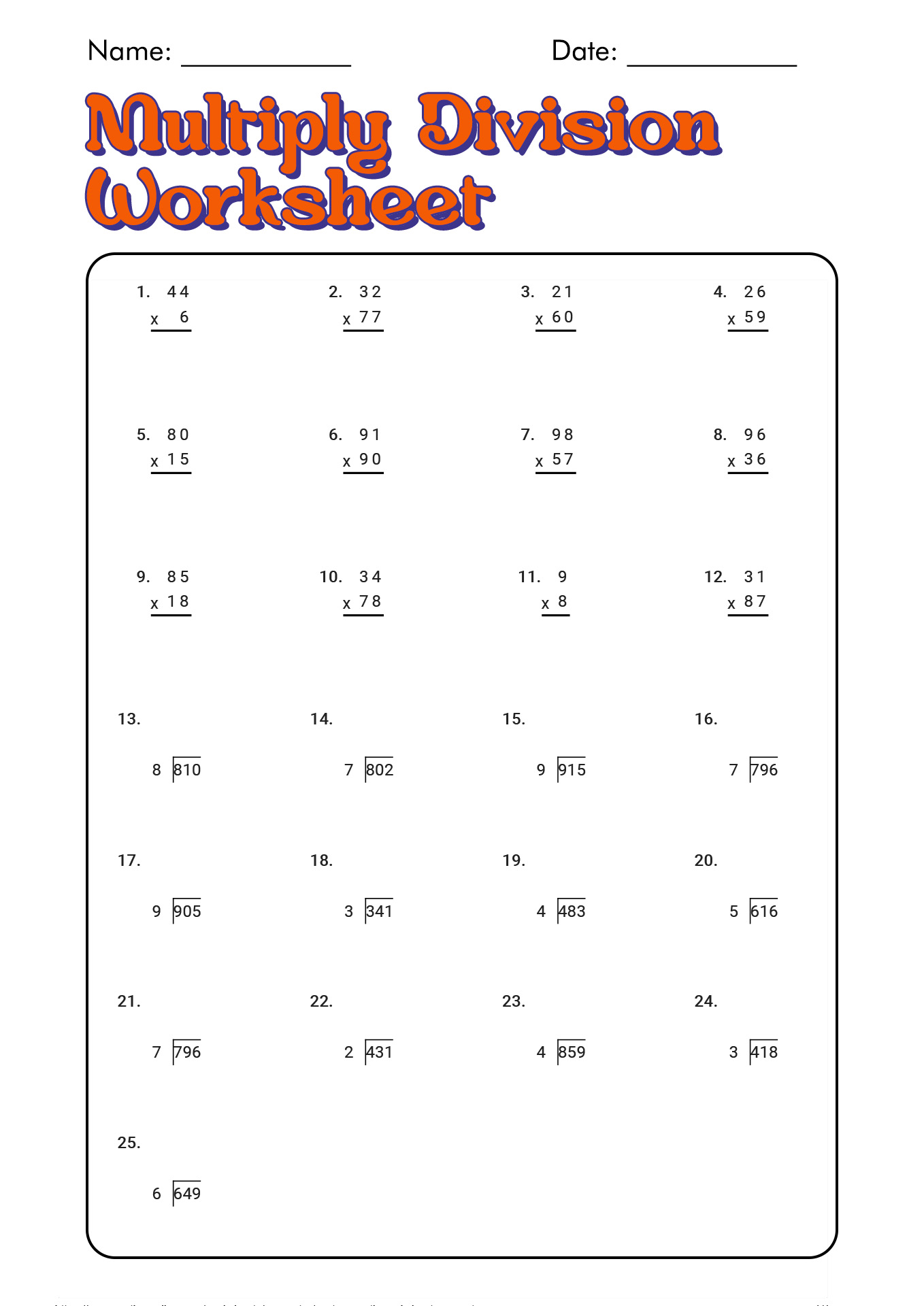 Multiplication Division Worksheets Image