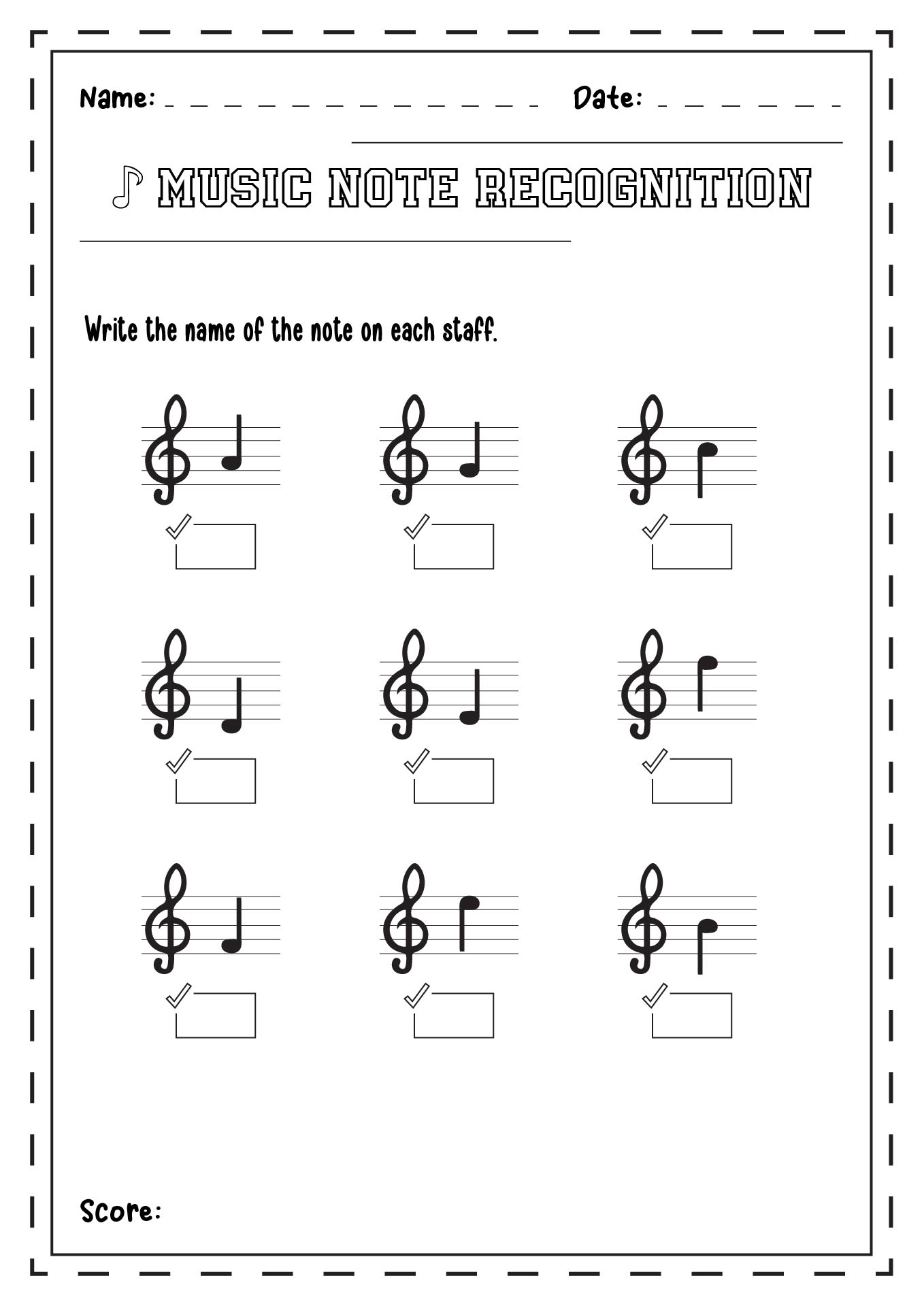 Music Note Recognition Worksheets Image