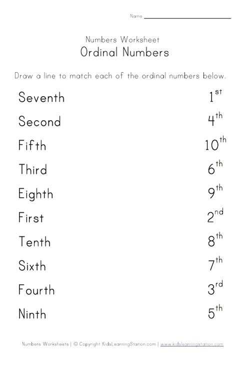 Ordinal Numbers Worksheet