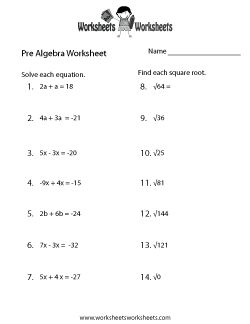 Pre-Algebra Math Worksheets Image