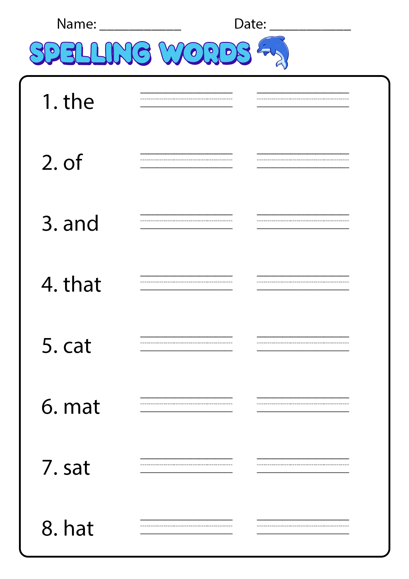 Printable Spelling Practice Worksheets