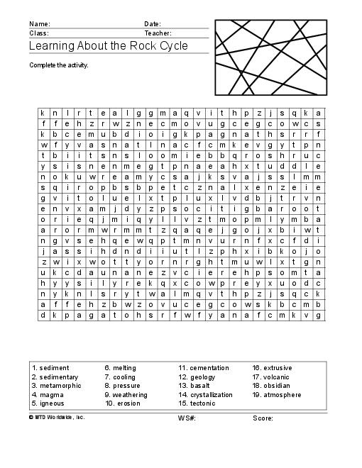 Rock Cycle Word Search Printable