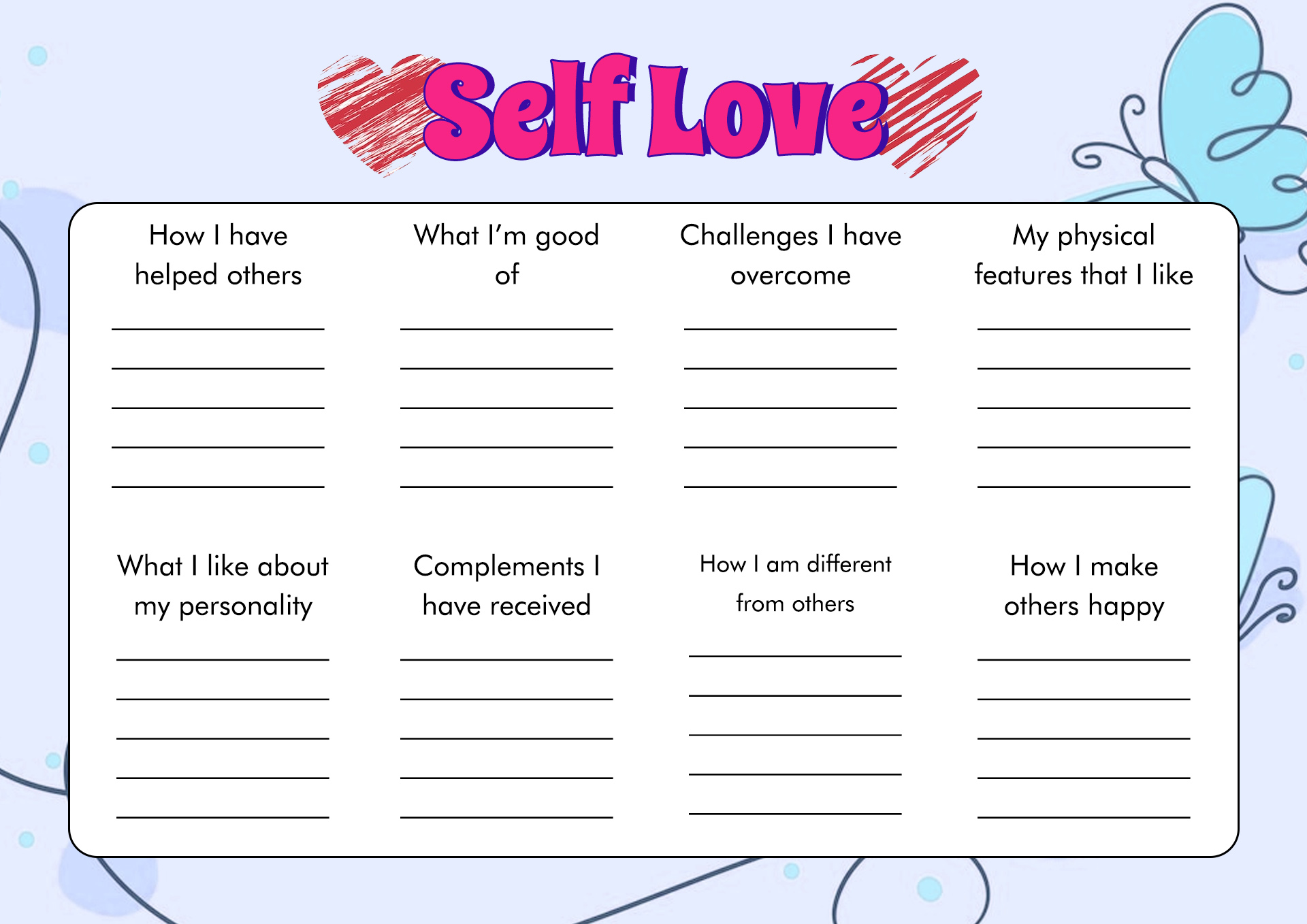 Self-Esteem Worksheets for Kids PDF