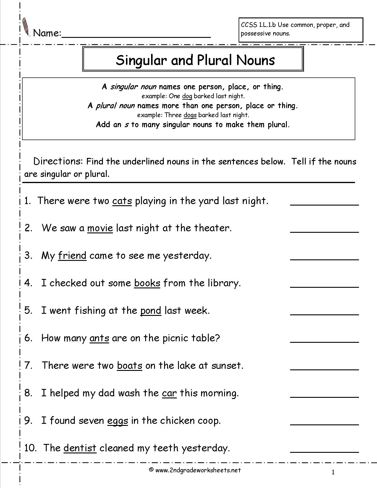 Plural Worksheets For Kindergarten Pdf