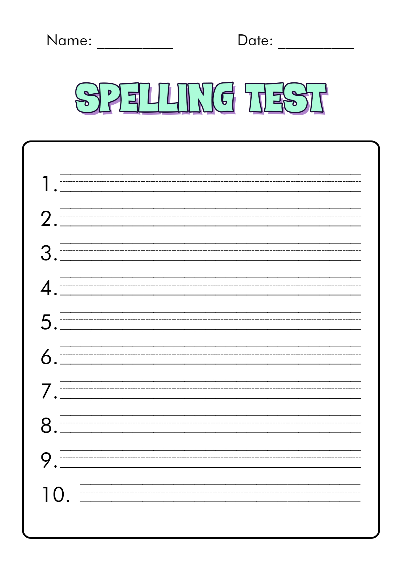 Spelling Test Template Image