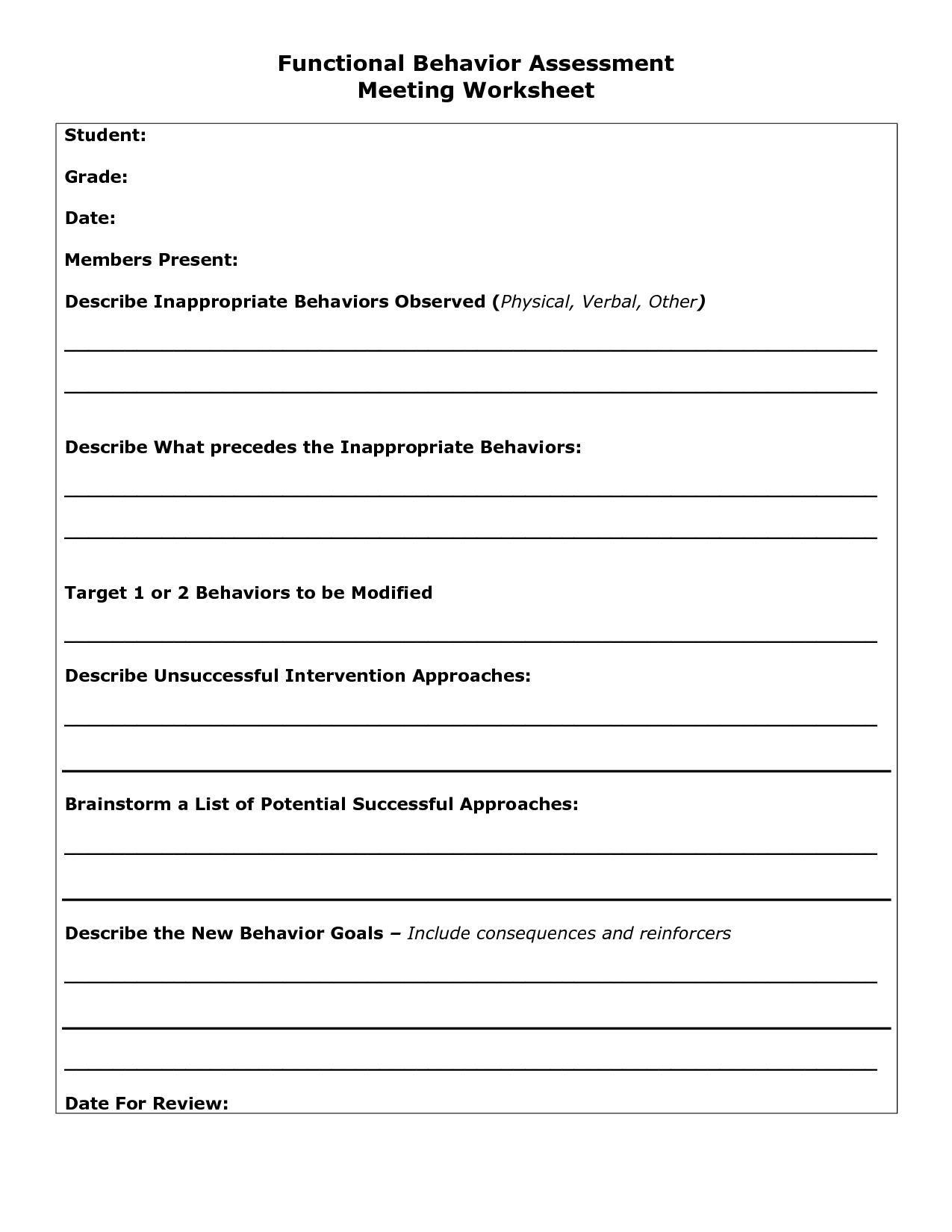 Student Behavior Worksheet Image