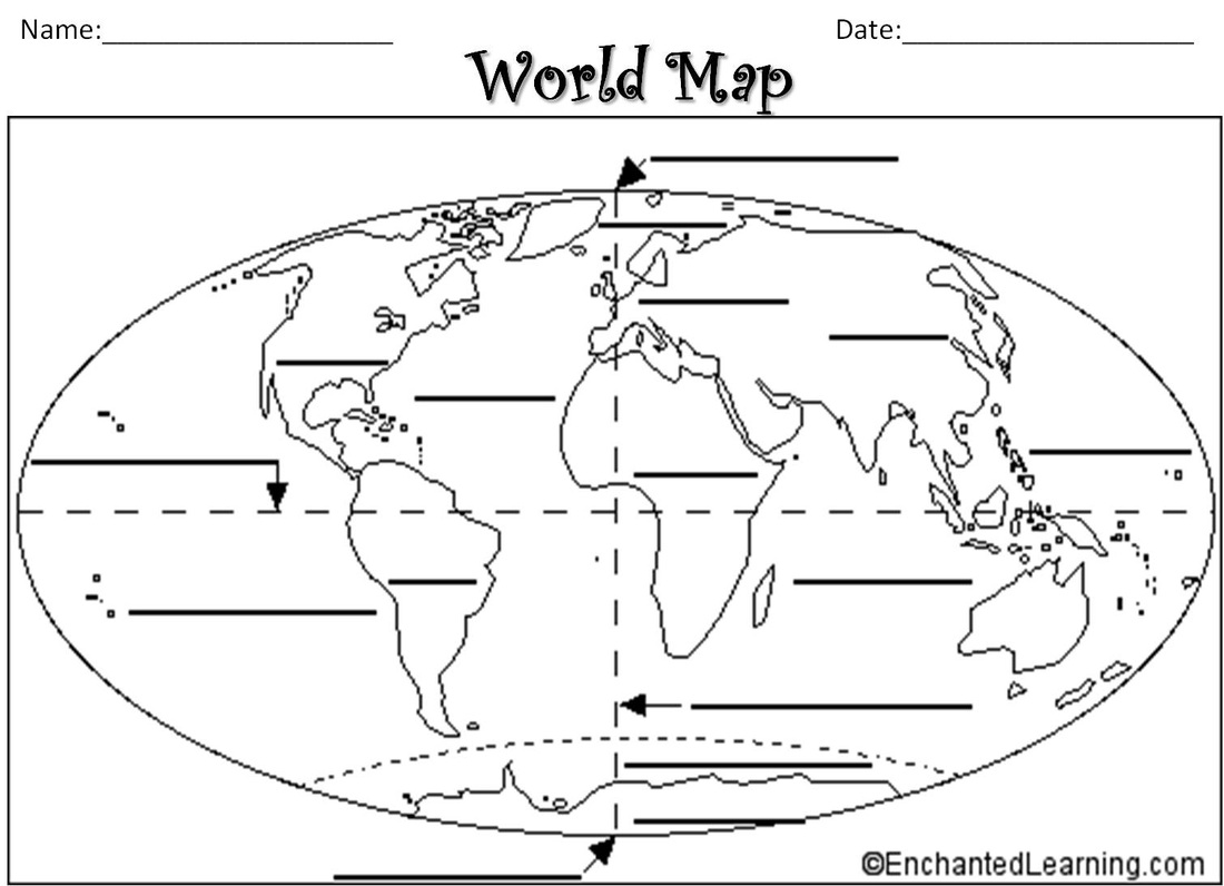 World Map Continents and Oceans Worksheet Image