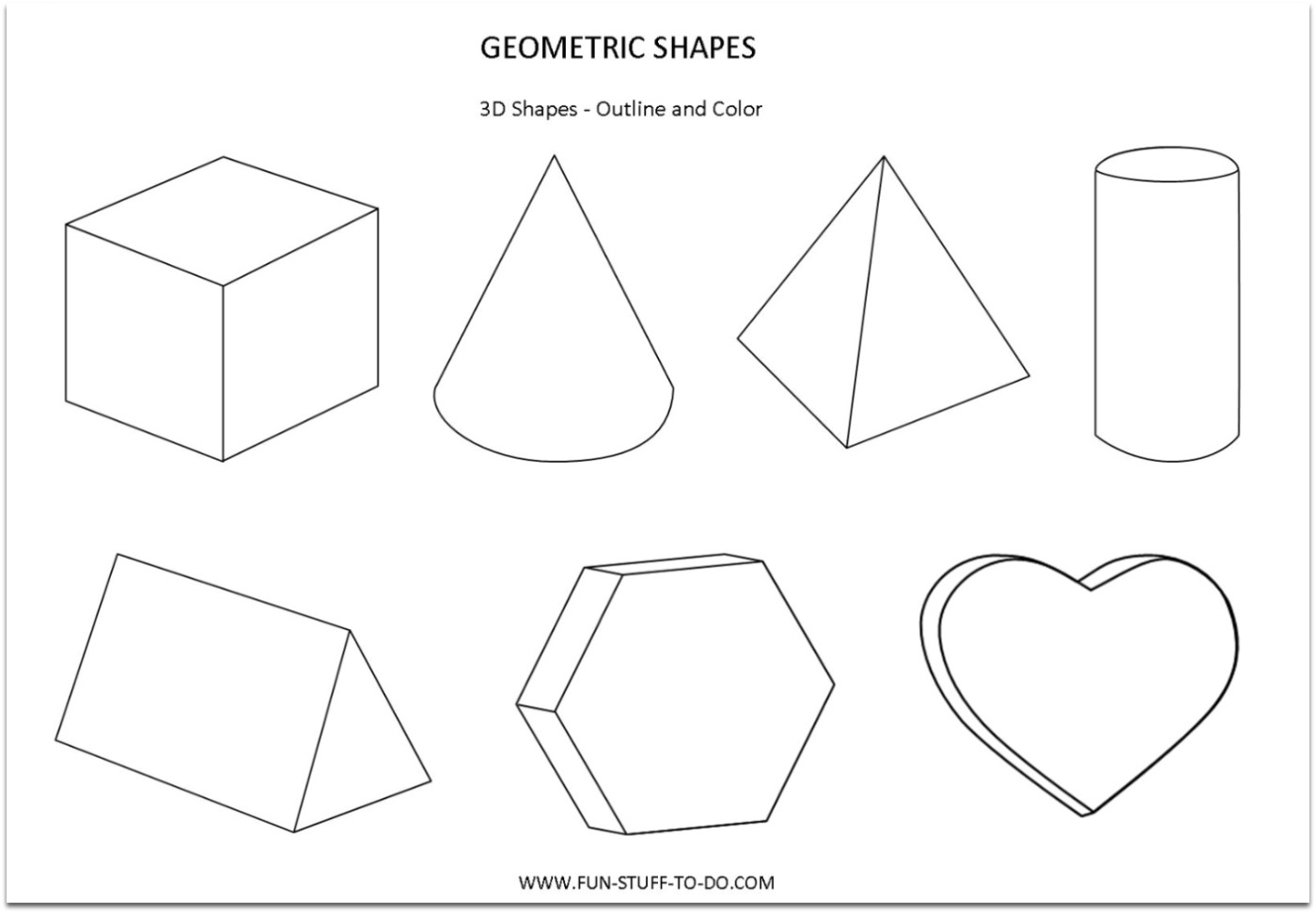 3D Geometric Shapes Coloring Page