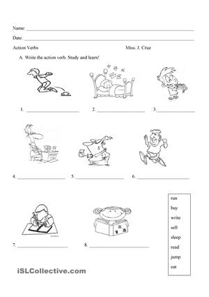 Action Verb Printable Worksheets Image