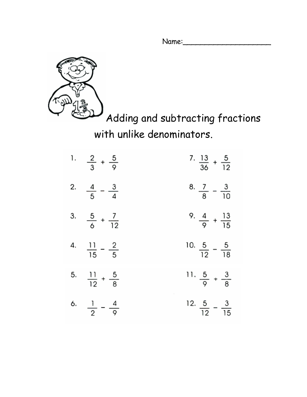 Free Printable Worksheets For Adding And Subtracting Fractions With Like Denominators
