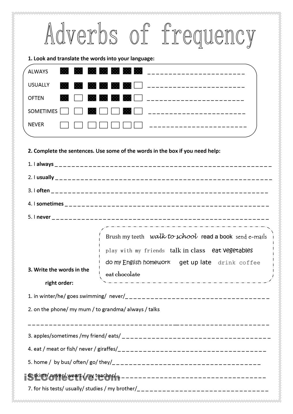 Adverbs Of Frequency Free Printable Worksheets