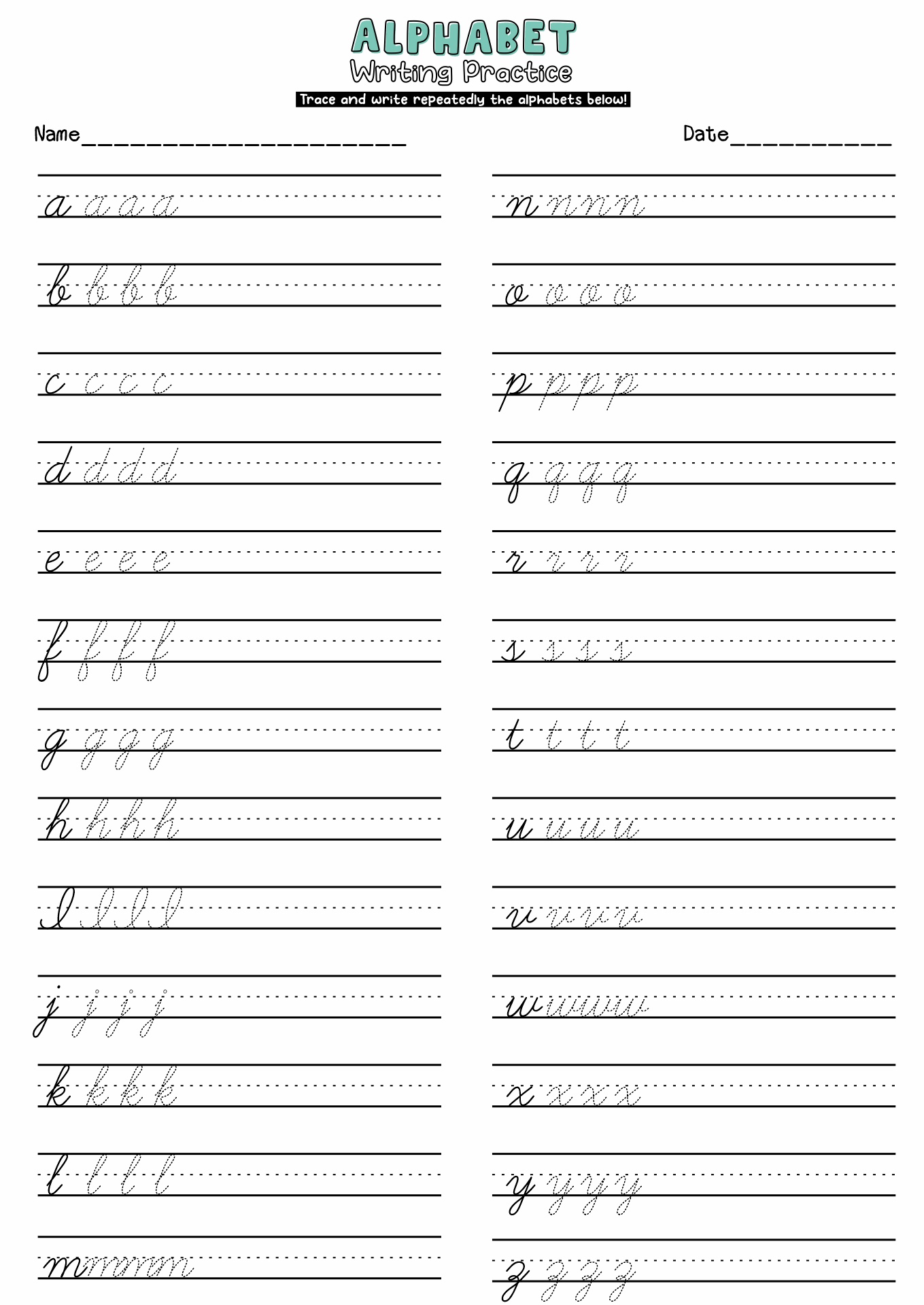 Alphabet Handwriting Practice Worksheets Image