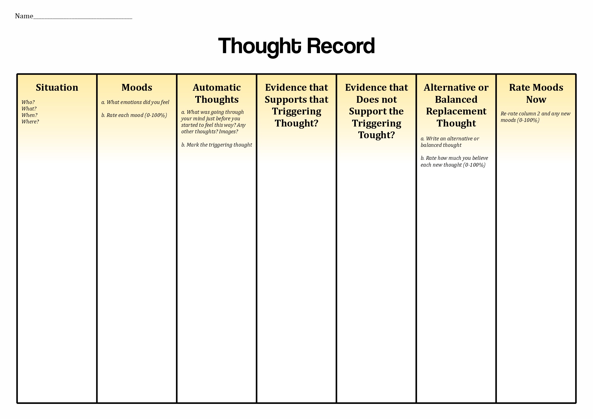 Automatic Thought Record Worksheet Image