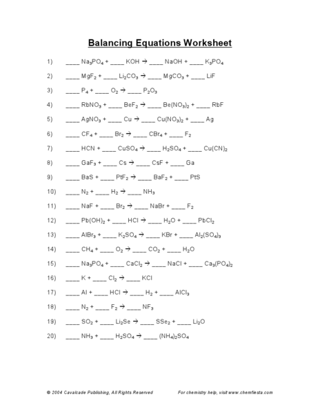 Balancing Chemical Equations Worksheet Answers Image