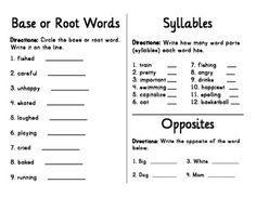 Base and Root Words Worksheet Image