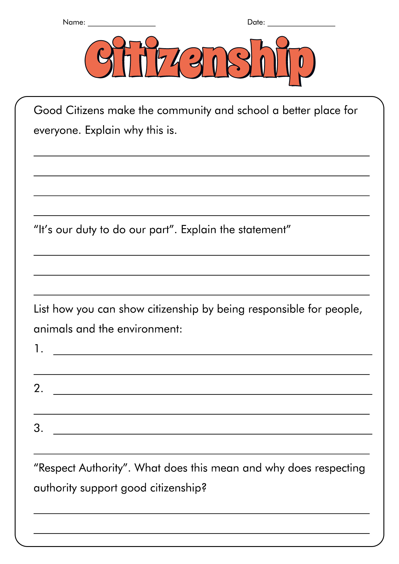 Being a Good Citizen Worksheets for Kindergarten