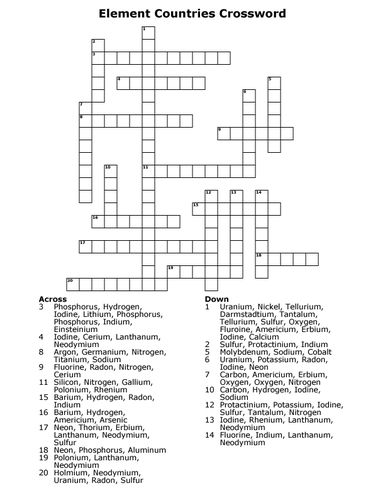 Chemical Elements Crossword Puzzle Answers Image