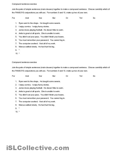 Compound Sentences Worksheet Image