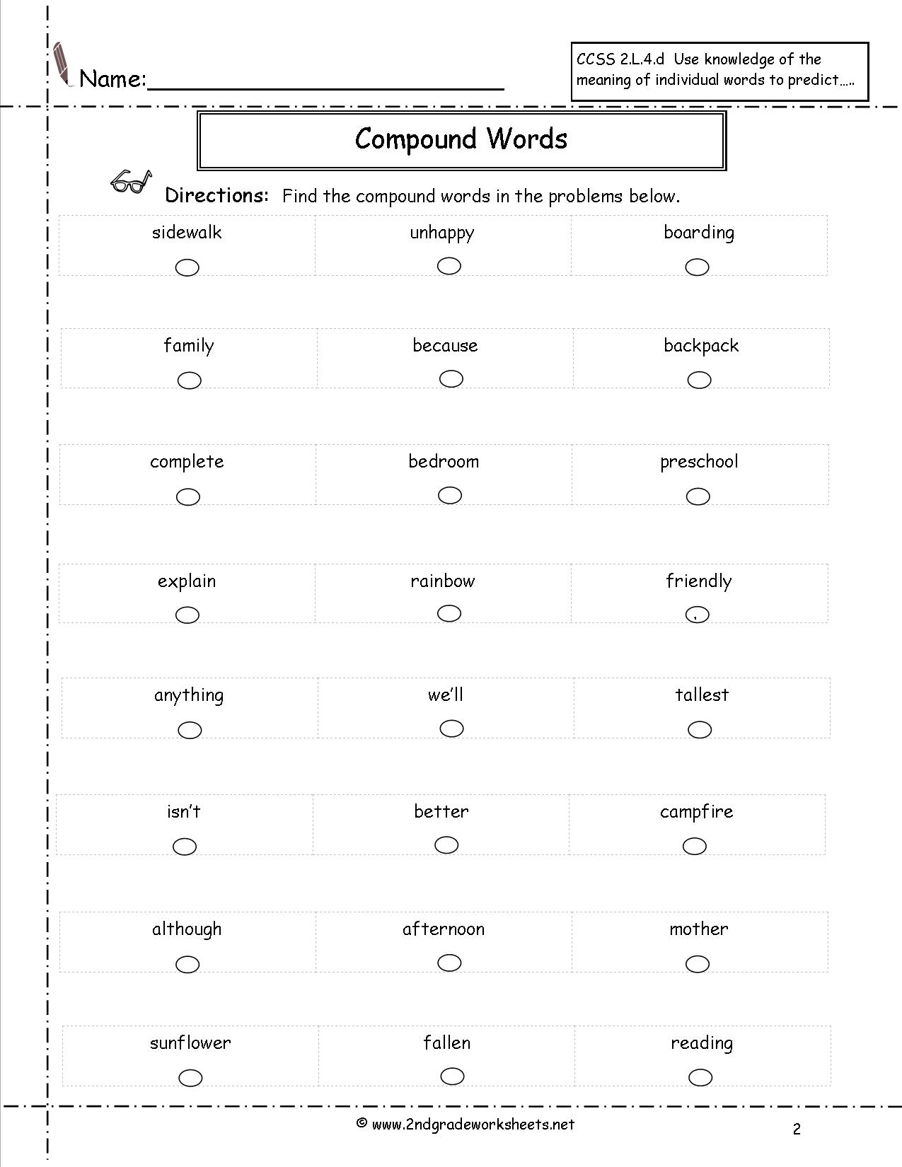 Compound Words Worksheet Grade 2 Image