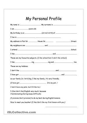 Dating Profile Worksheet Image