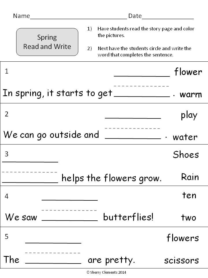 Fill in the Blank Worksheets for 1st Grade Reading Image