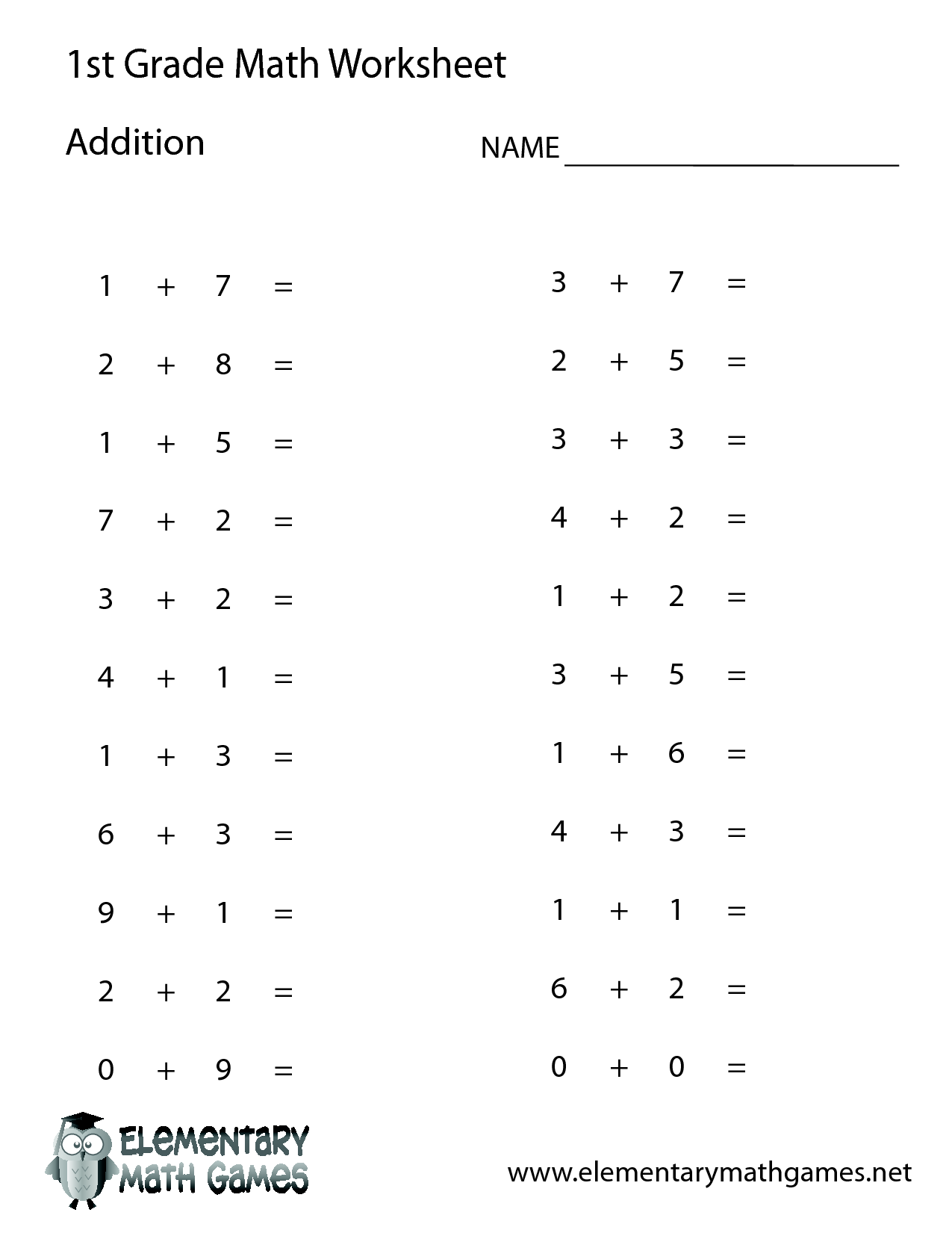 First Grade Addition Math Worksheets Printable Image