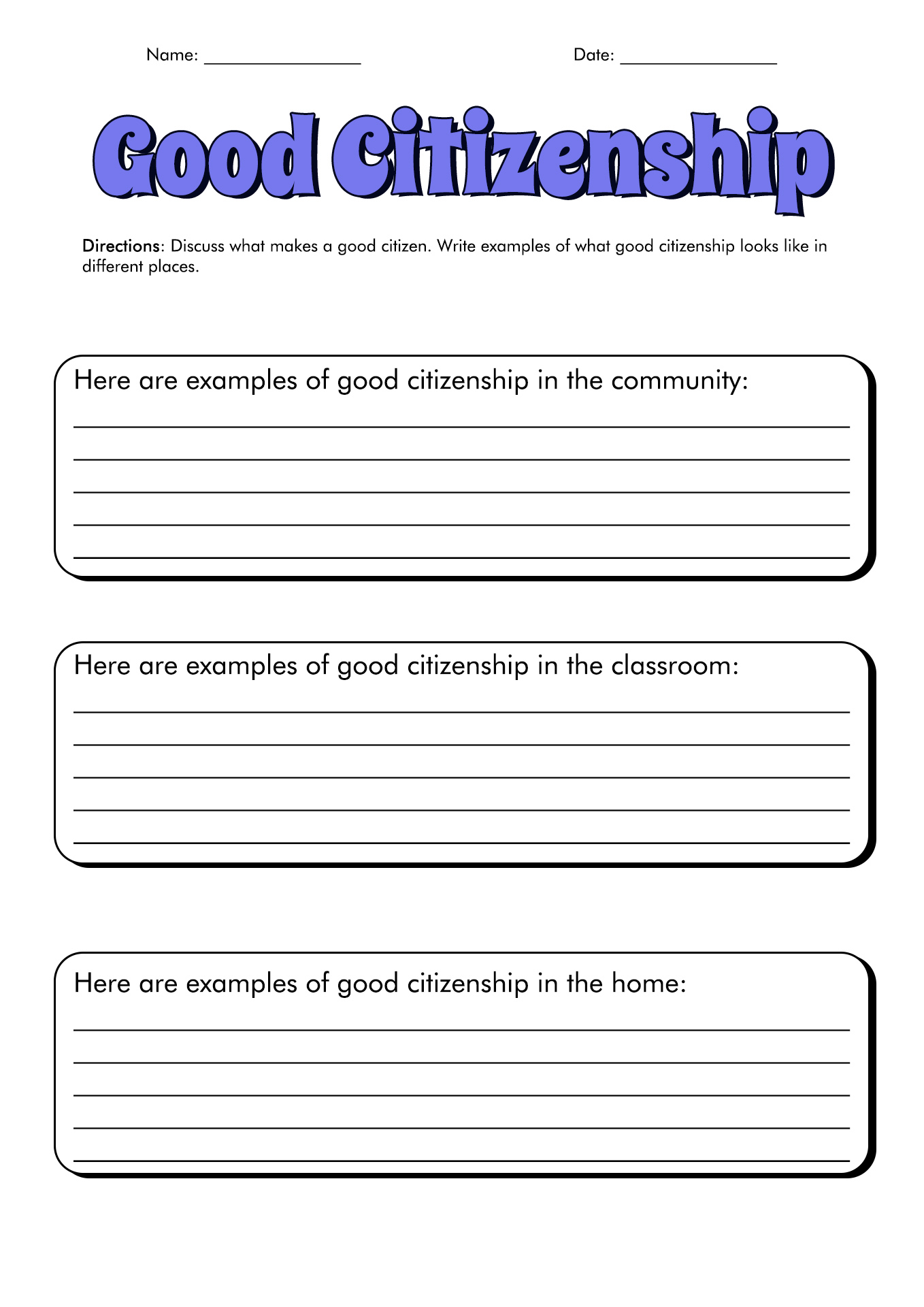 First Grade Good Citizenship Worksheets