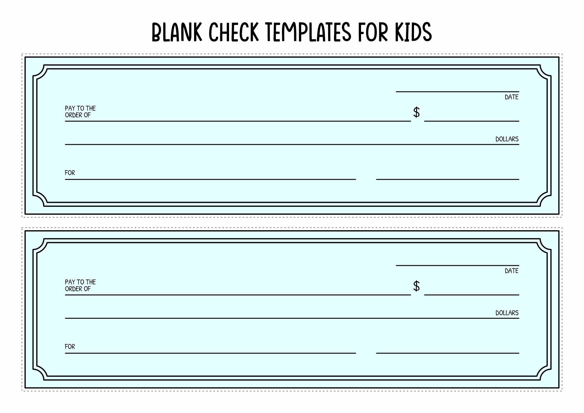 Free Printable Blank Check Template for Kids