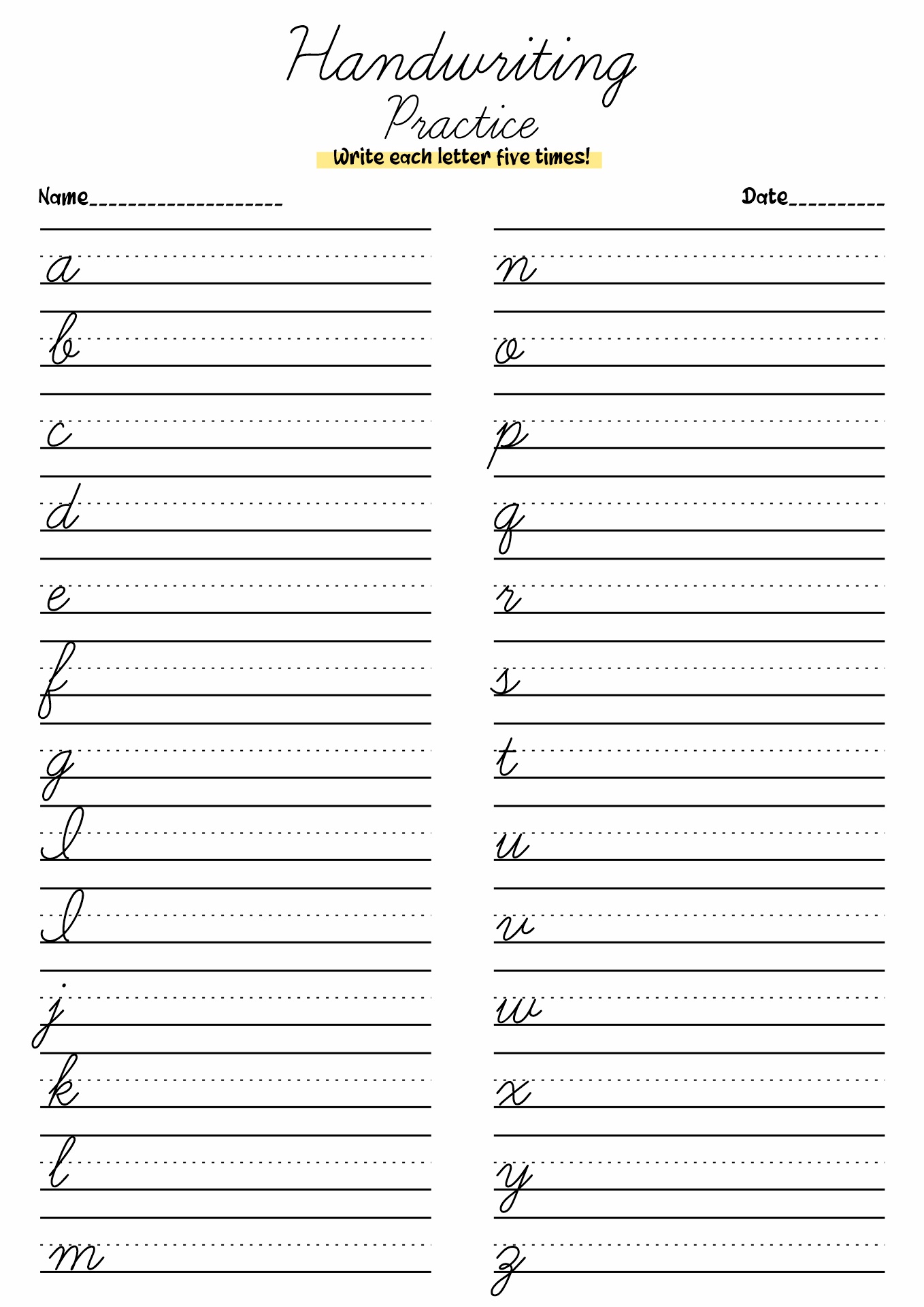 Handwriting Letter Practice Worksheets