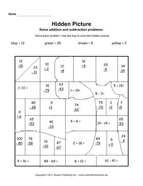 Hidden Pictures Math Addition Worksheets Image