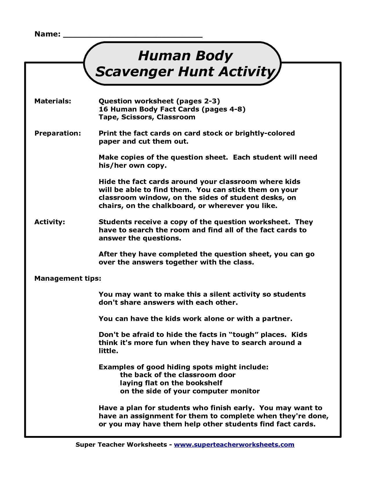 Human Scavenger Hunt Worksheet Image