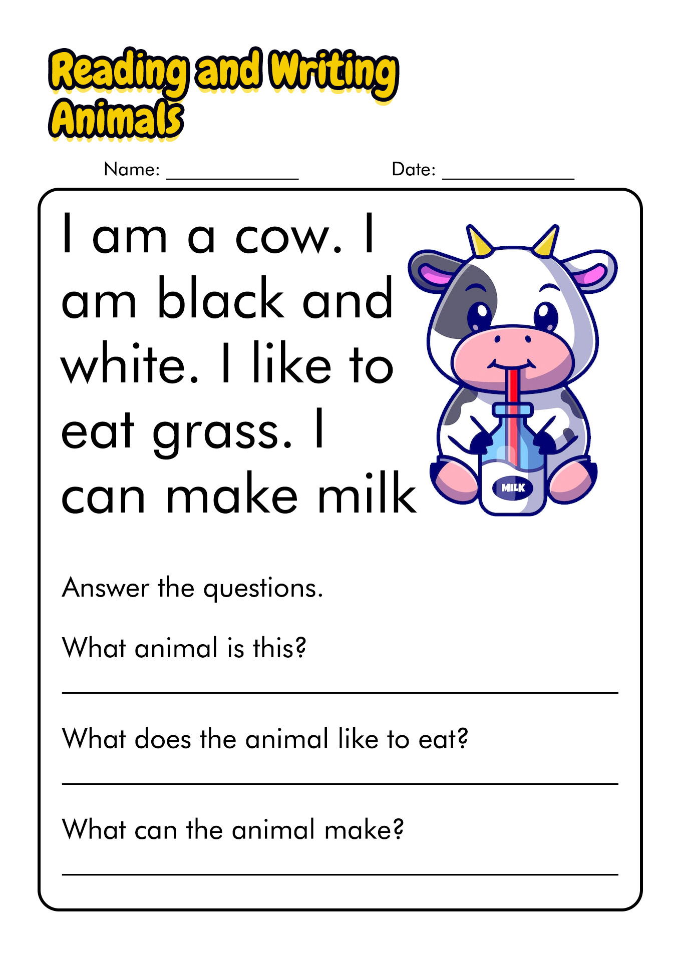 Kindergarten Animal Worksheets