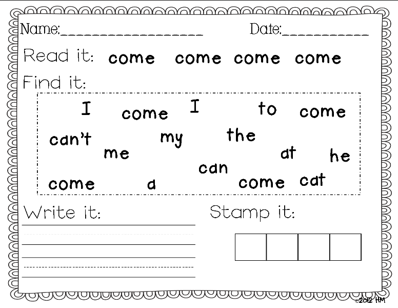 Kindergarten Sight Word Practice Worksheets Image
