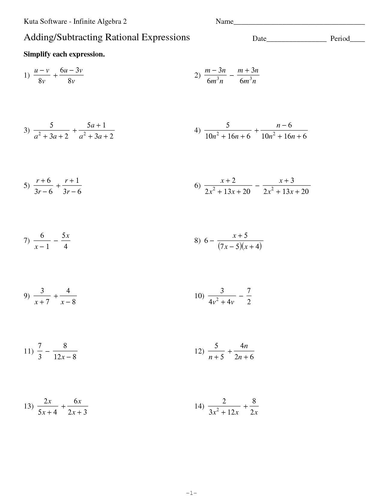 14 Kuta Software Infinite Algebra 2 Worksheet Worksheeto