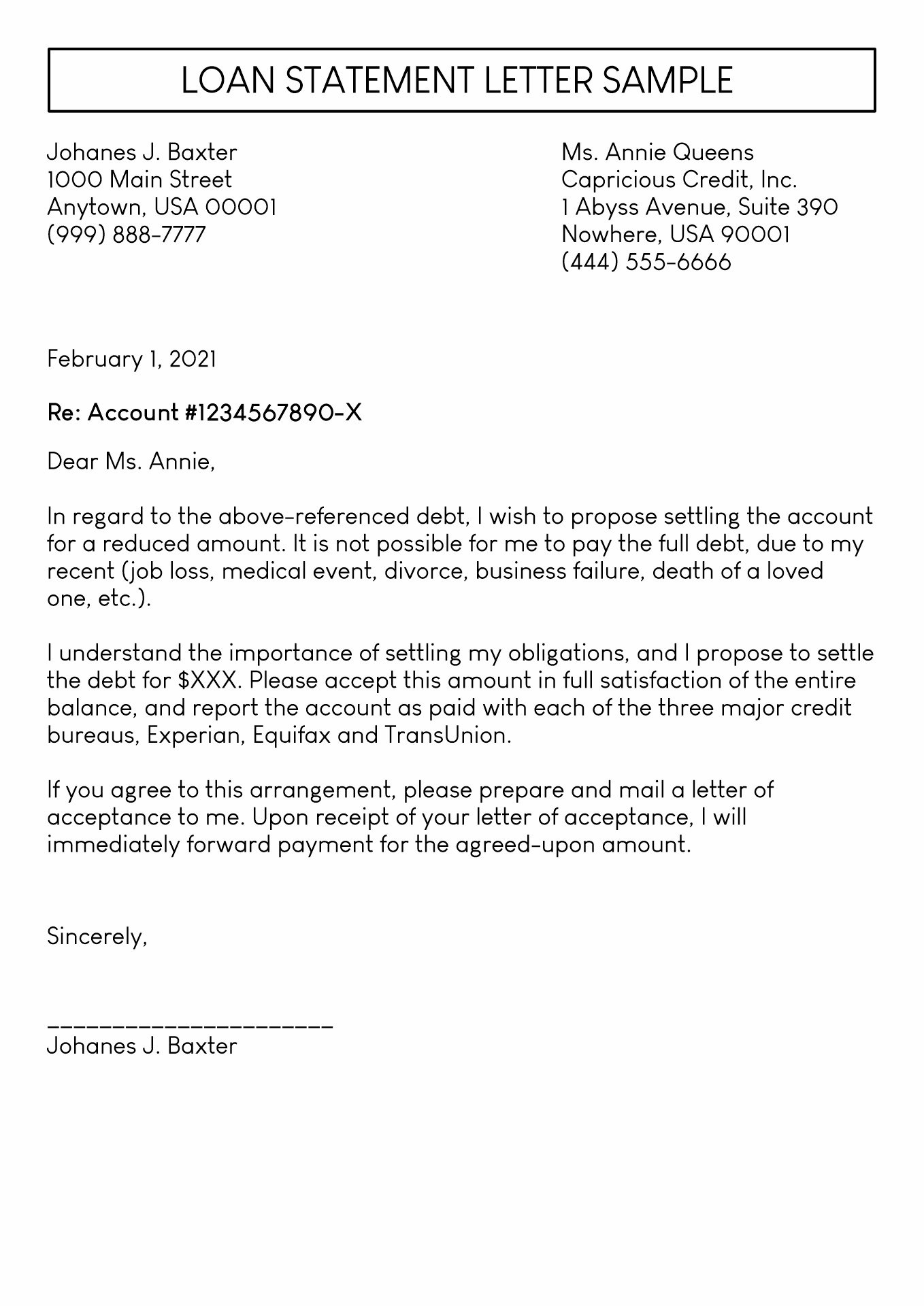 Loan Settlement Letter Sample