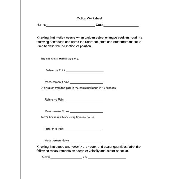 Motion and Reference Point Worksheet Image