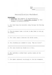 Personification Worksheets for Students