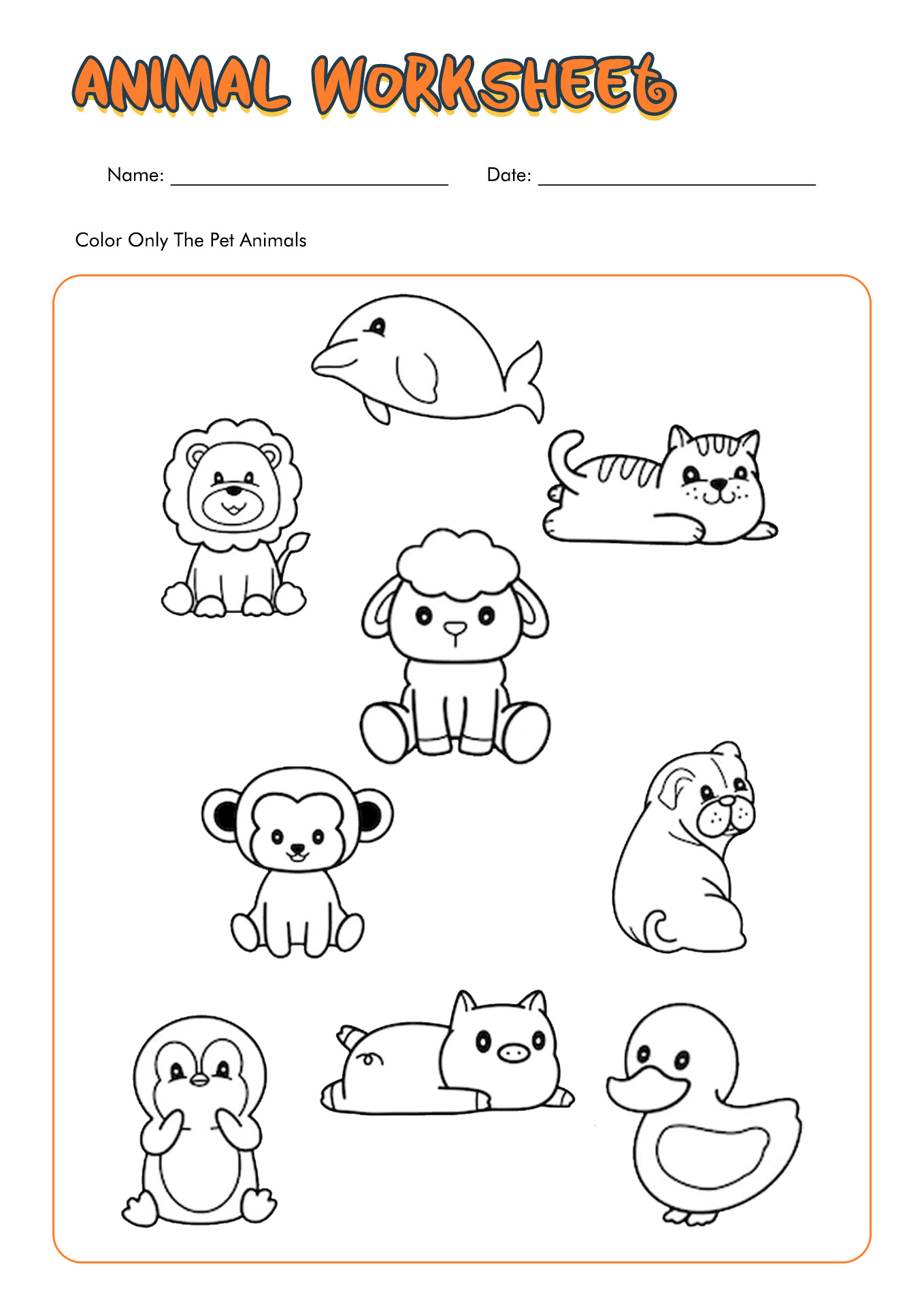 Pet Animal Worksheets for Kindergarten